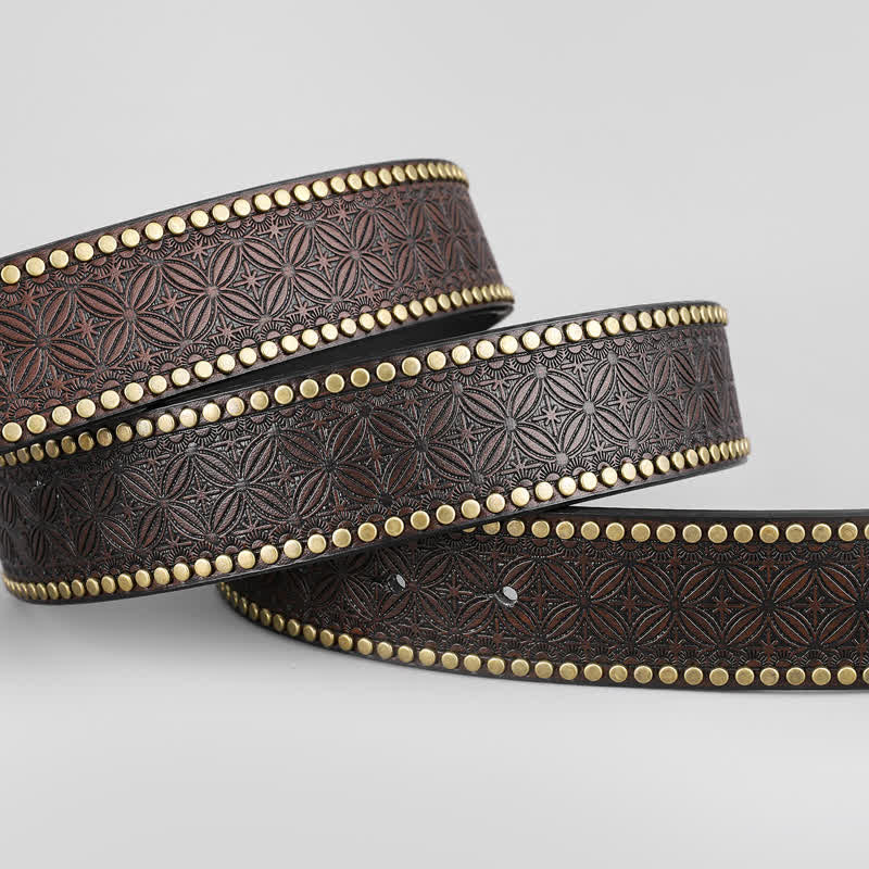 Men's Cowboy Shoes Studded Decor Leather Belt