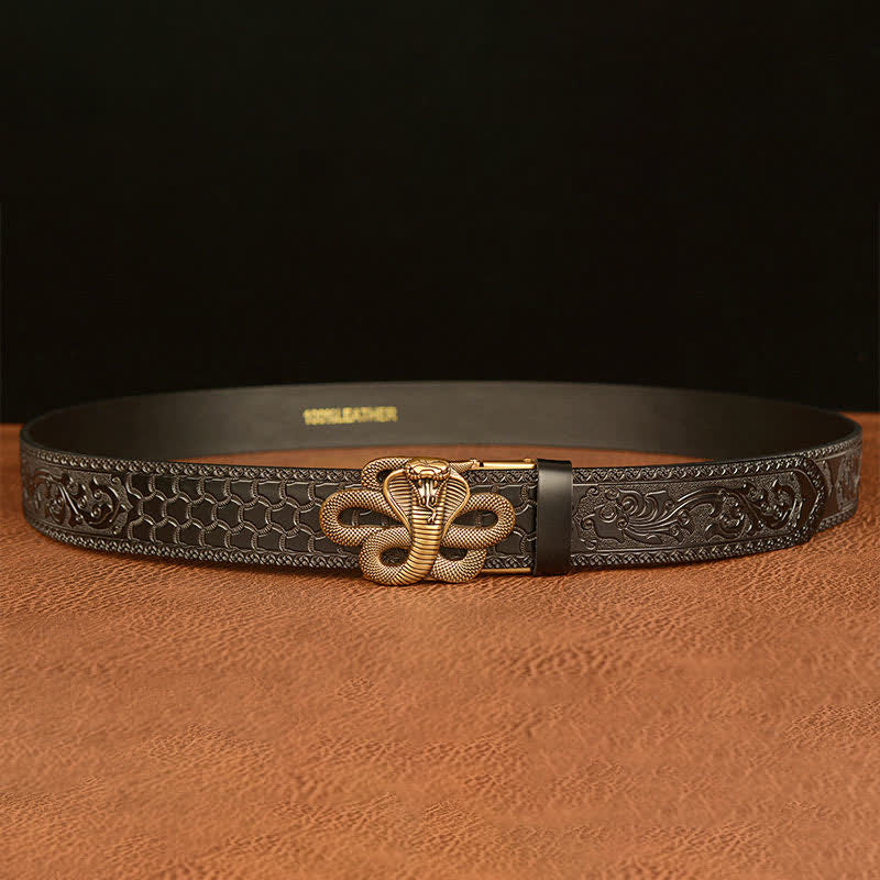 Men's Snake Medallion Buckle Leather Belt