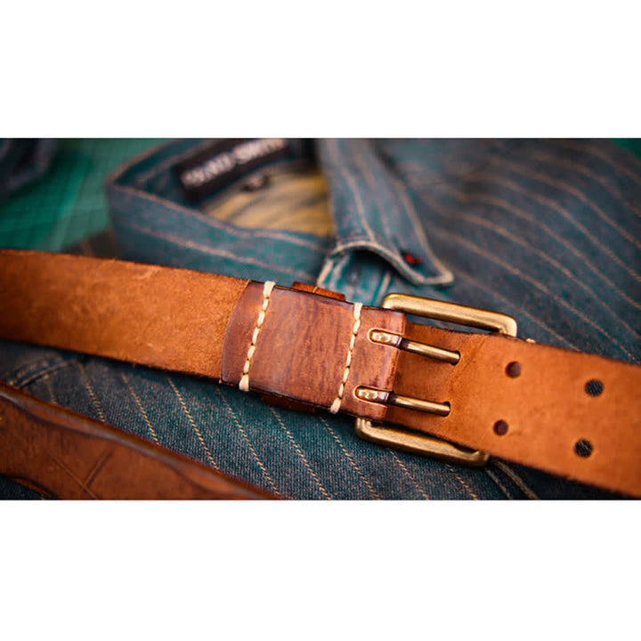 Men's Wide Double Pin Buckle Leather Belt - image 6