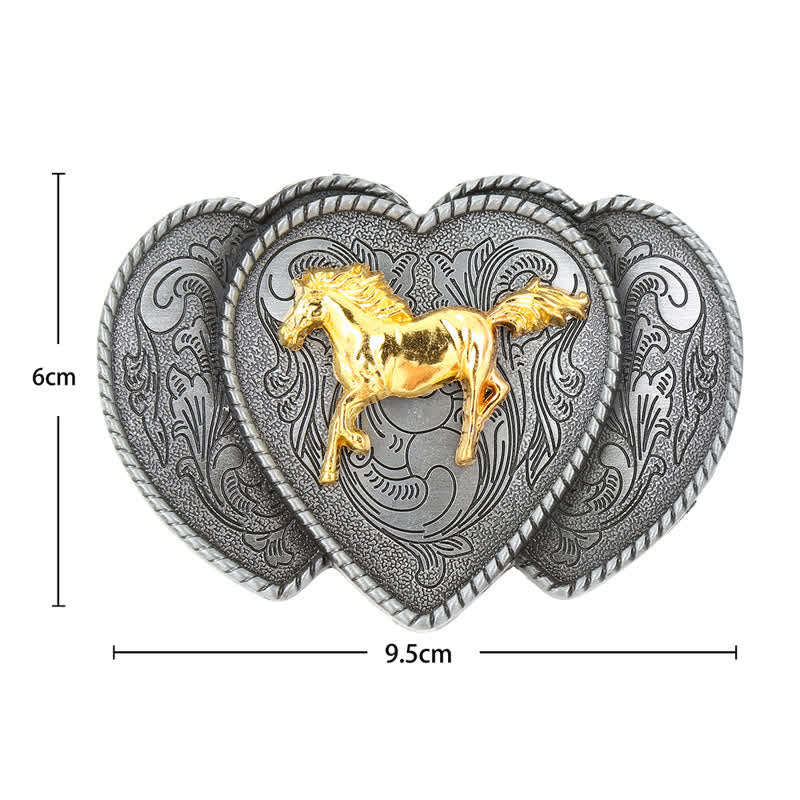 Men's DIY Horse Triple Heart Shaped Buckle Leather Belt