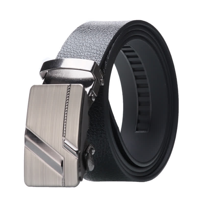 Men's Business Automatic Buckle Black Leather Belt - Style #8 - Silver - 42 - image 16