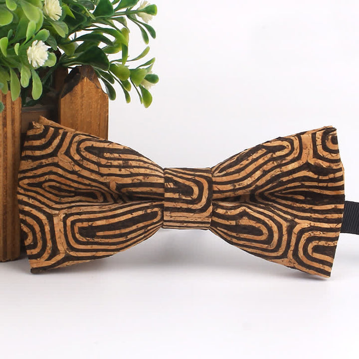 Men's Wood Grain Geometric Print Multi-Color Bow Tie