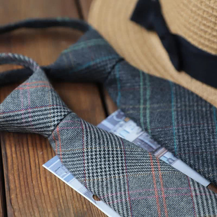 Men's Retro Zipper Tie Plaid Necktie - image 1