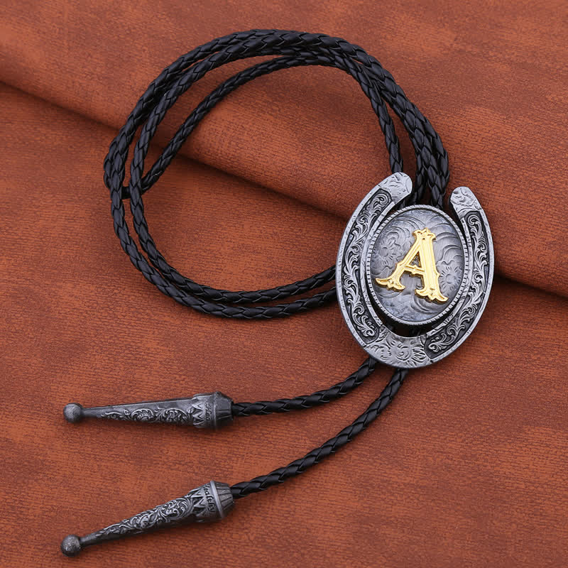 Modern Western Horseshoe Initial Letter A To Z Bolo Tie - image 4