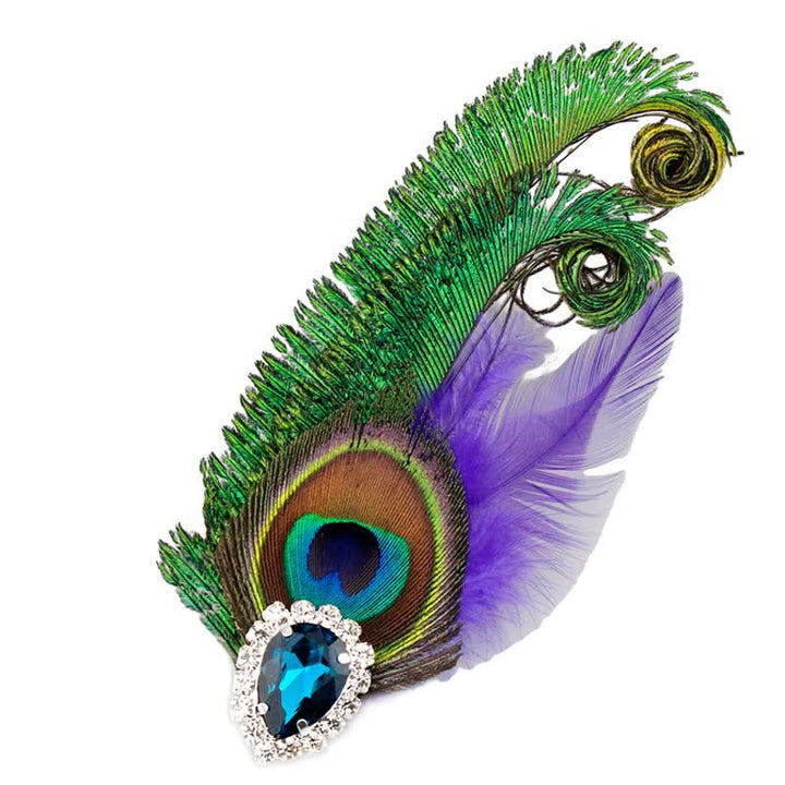 Rhinestone Peacock Eye Feather Brooch