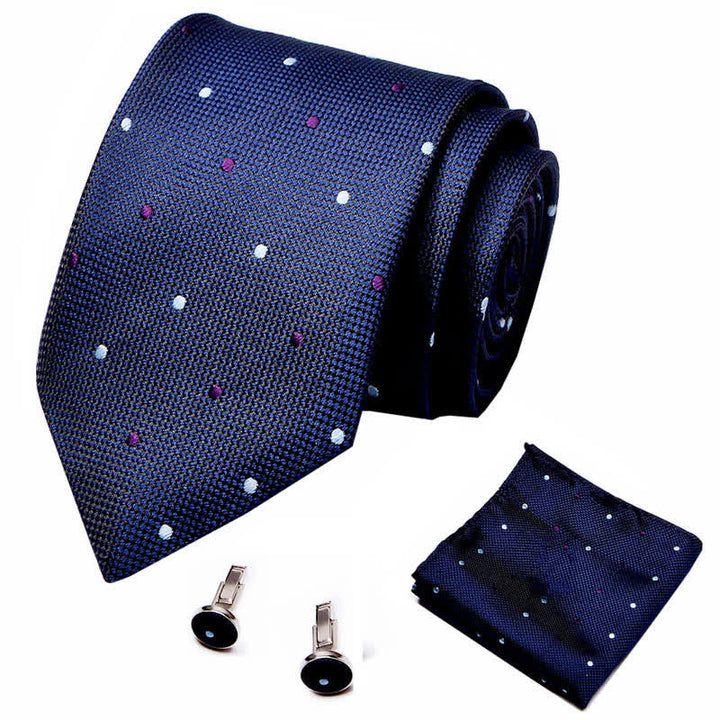 3Pcs Men's Fresh Navy & Purple Polka Necktie Set