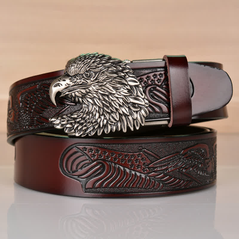 Men's Intricate Eagle Head Automatic Buckle Leather Belt