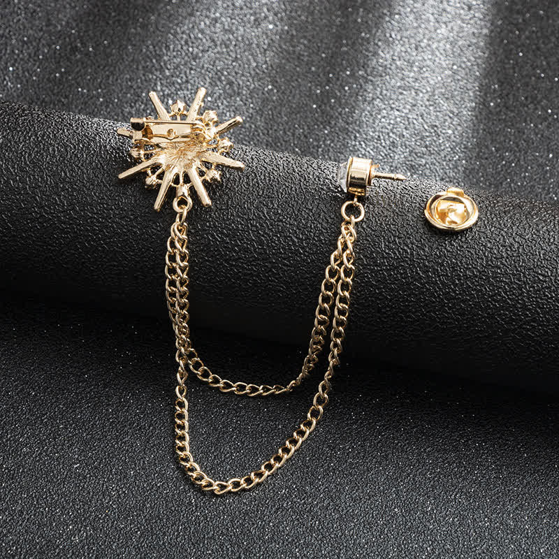 Men's Glittering Octagon Star Tassel Brooch