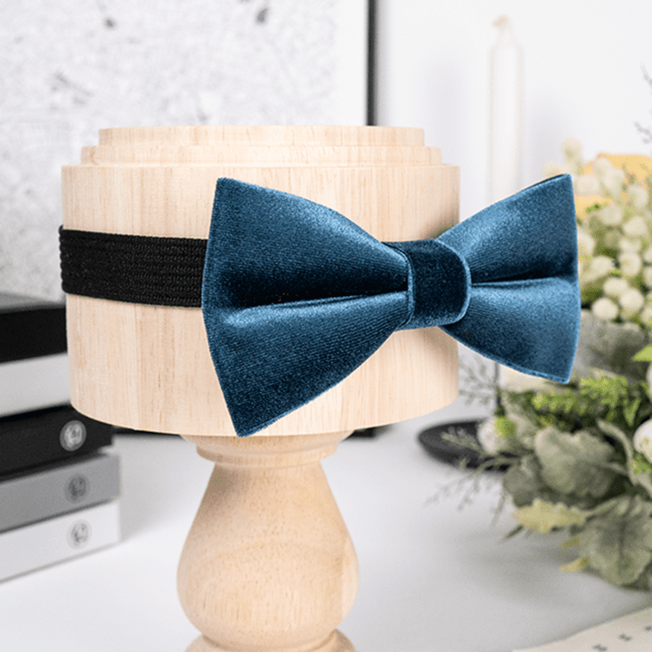 Men's Sax Blue Solid Color Velvet Bow Tie