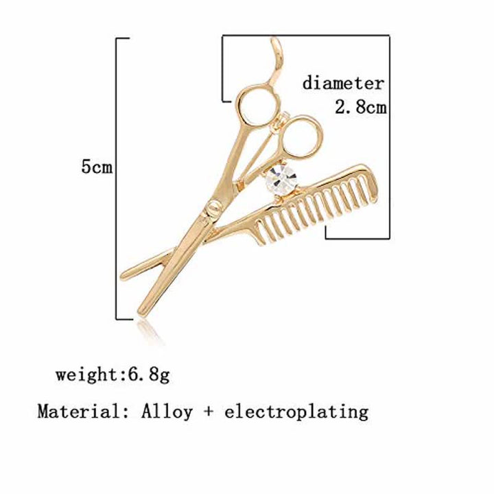 Unisex Novelty Barber Scissors Comb Brooch