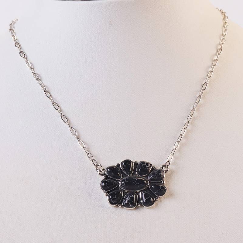 Women's Vintage Boho Turquoise Flower Necklace - Black - image 5