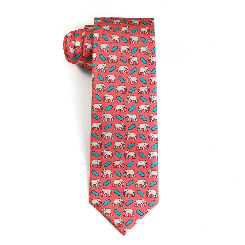 Men's Dancing Animal Motifs Pure Silk Necktie - Elephant - Pink - image 15