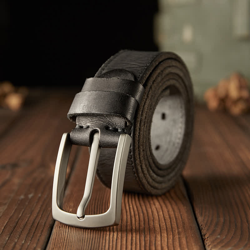 Men's Classic Textured Cowboy Leather Belt - Black - 46 - image 10