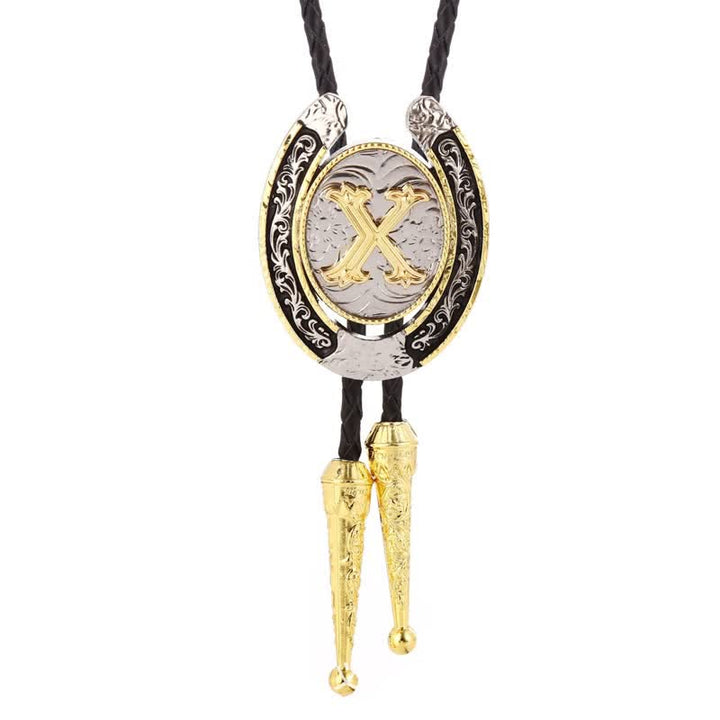 Modern Western Horseshoe Initial Letter A To Z Bolo Tie - Gold - X - image 27