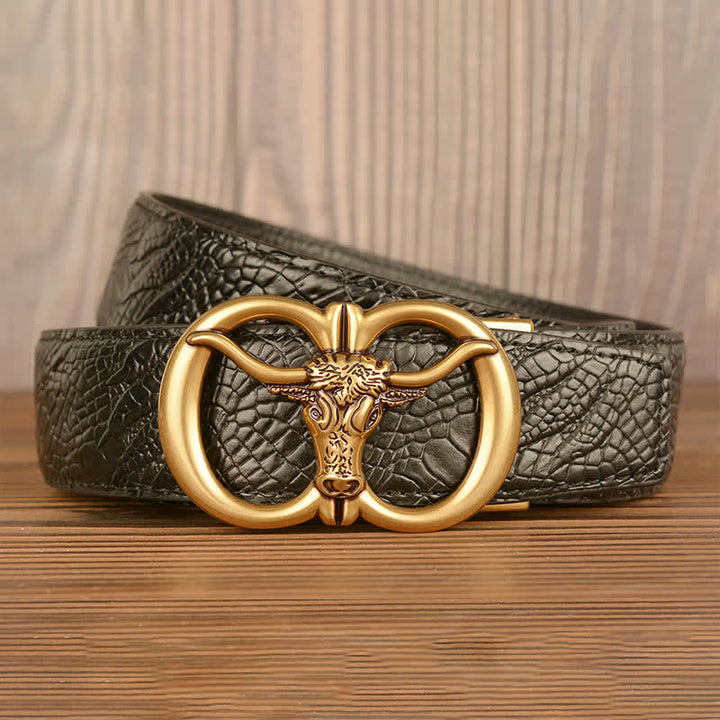 Men's Giant Ox Crocodile Pattern Leather Belt