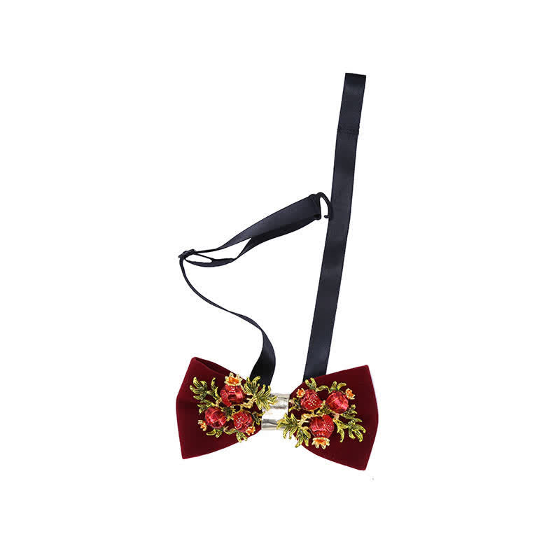 Men's Burgundy Pomegranate Floral Bow Tie