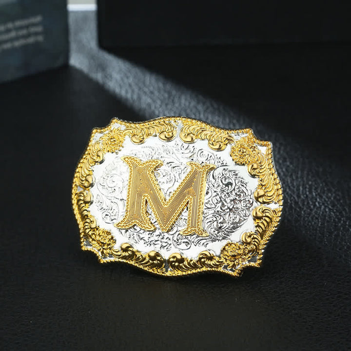 Men's DIY Golden Initial Letter Buckle Leather Belt