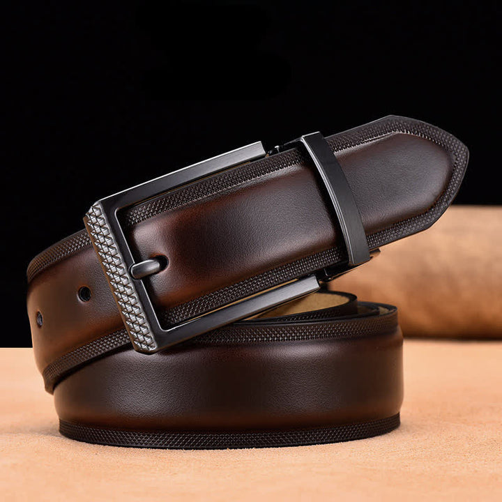 Men's Noble Black and Silver Buckle Leather Belt - Dark Brown & Black - 46 - image 5