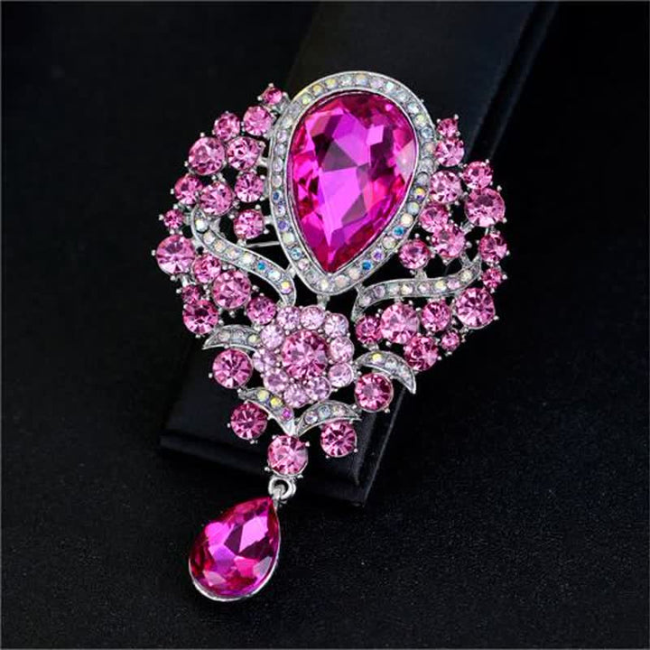 Women's Clear Glass Flower Waterdrop Brooch