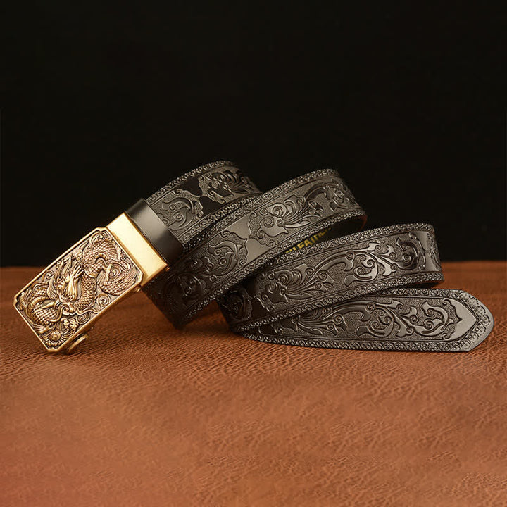 Men's Dragon Square Buckle Leather Belt