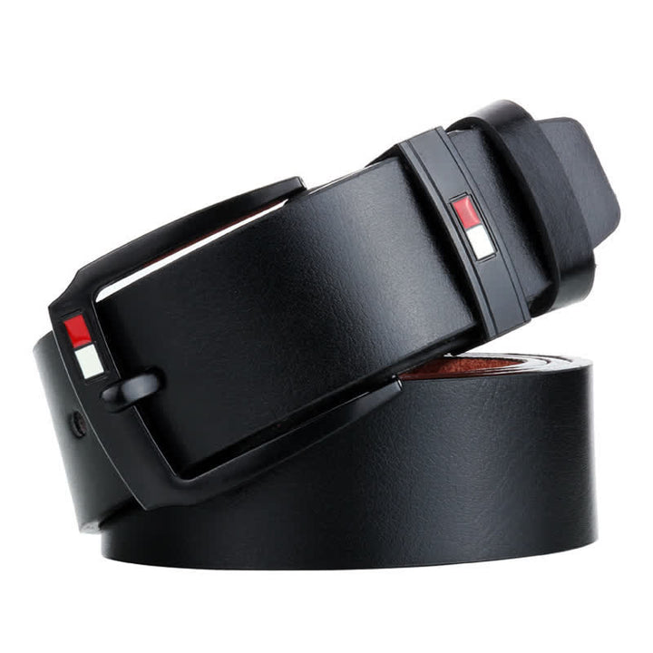 Men's Retro Black Buckle Leather Belt - Black - 44 - image 0