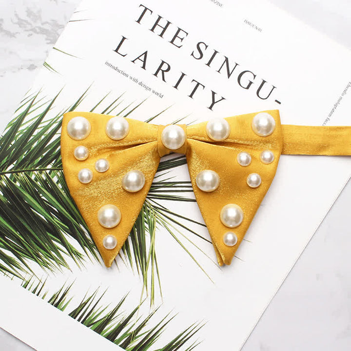 Pearls Bright Oversized Pointed Bow Tie - Yellow - image 11