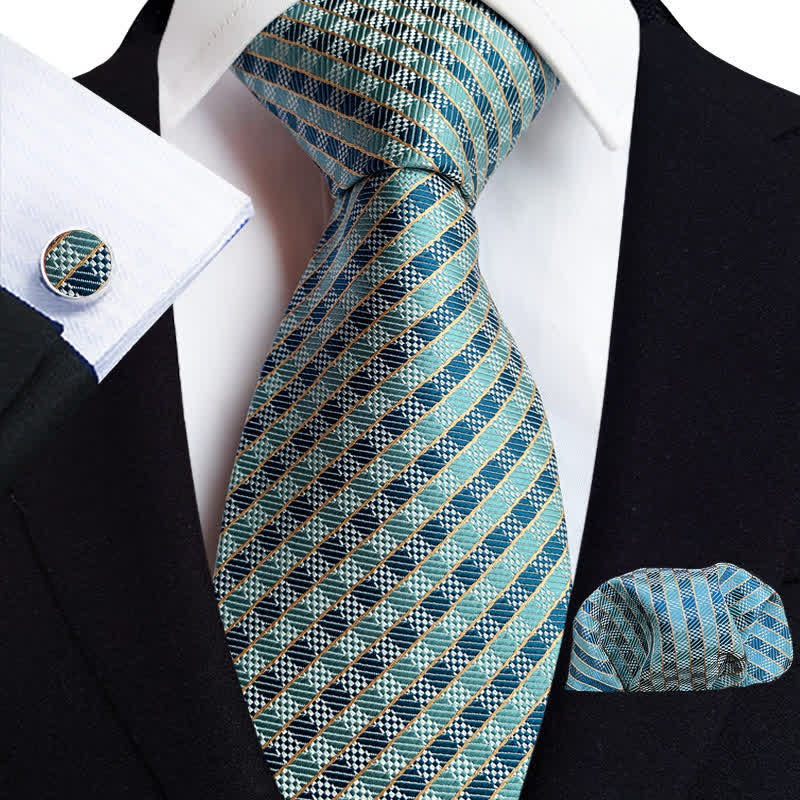 3Pcs Men's Trendy Teal Plaid Necktie Set - Teal - image 0