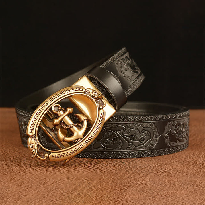 Men's Nautical Anchor Buckle Leather Belt