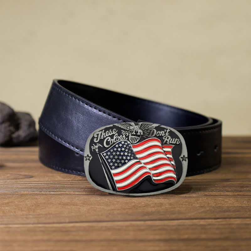 Men's DIY These Colors Don't Run Eagle Flag Buckle Leather Belt