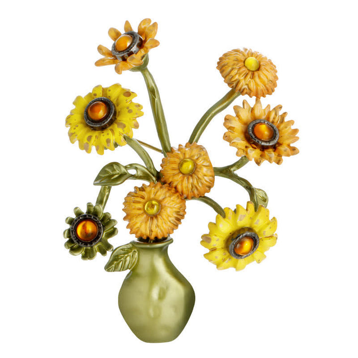 Women's Enamel Sunflower Vase Brooch