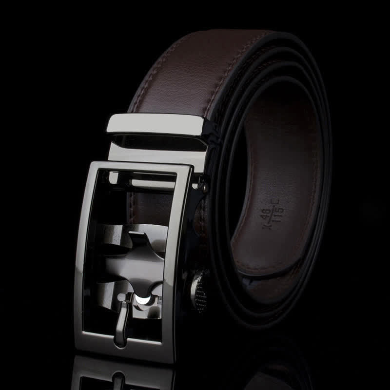 Men's Sophisticated Hollow Automatic Buckle Leather Belt - Brown - 46 - image 5