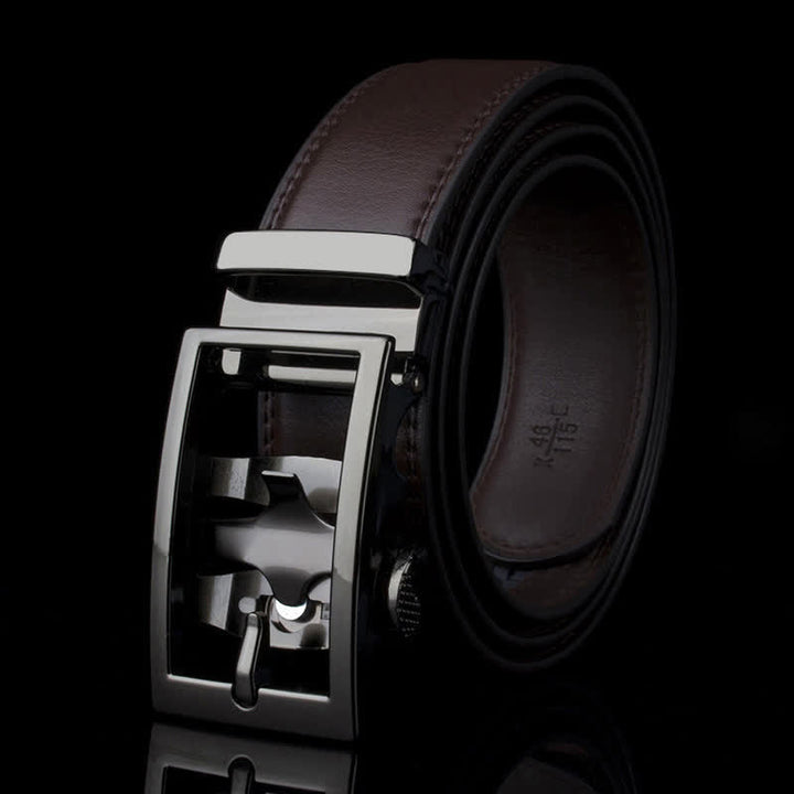 Men's Sophisticated Hollow Automatic Buckle Leather Belt - Brown - 46 - image 5