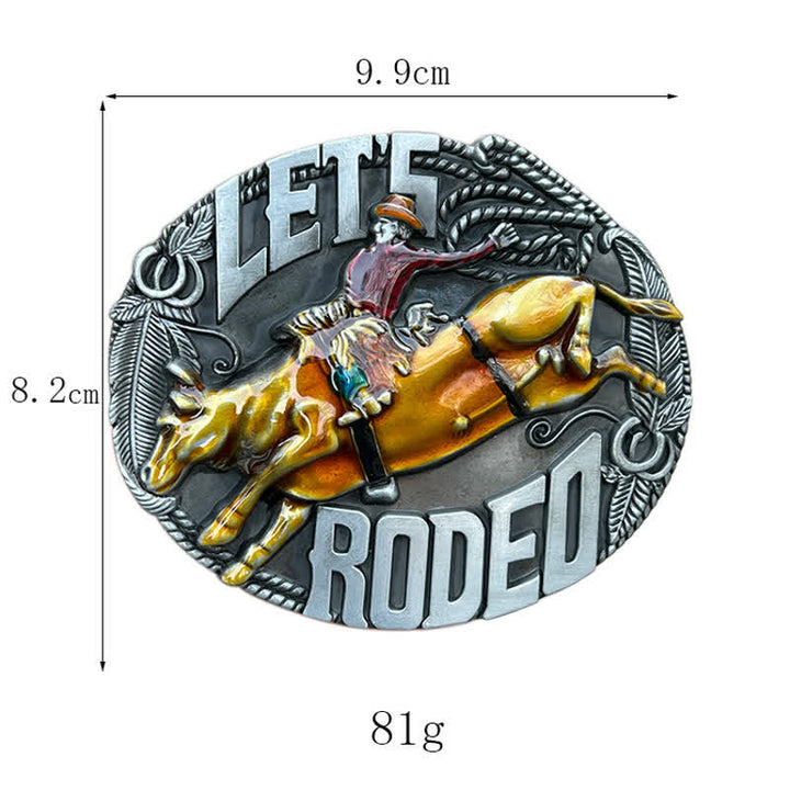 Men's DIY Let's Rodeo Enamel Bull Buckle Leather Belt