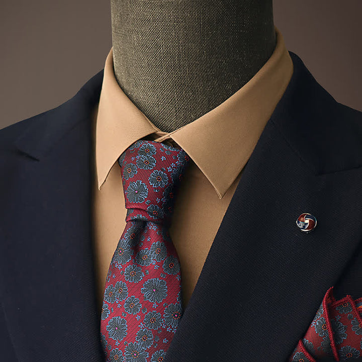 Men's Burgundy & Blue Flowers Necktie