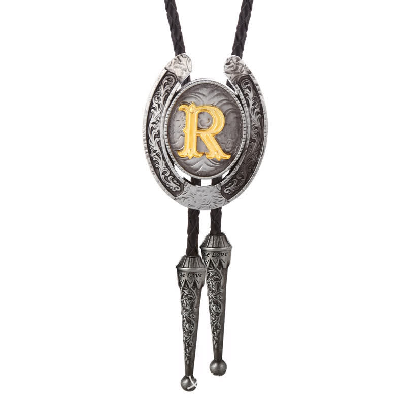 Modern Western Horseshoe Initial Letter A To Z Bolo Tie - Silver - R - image 47
