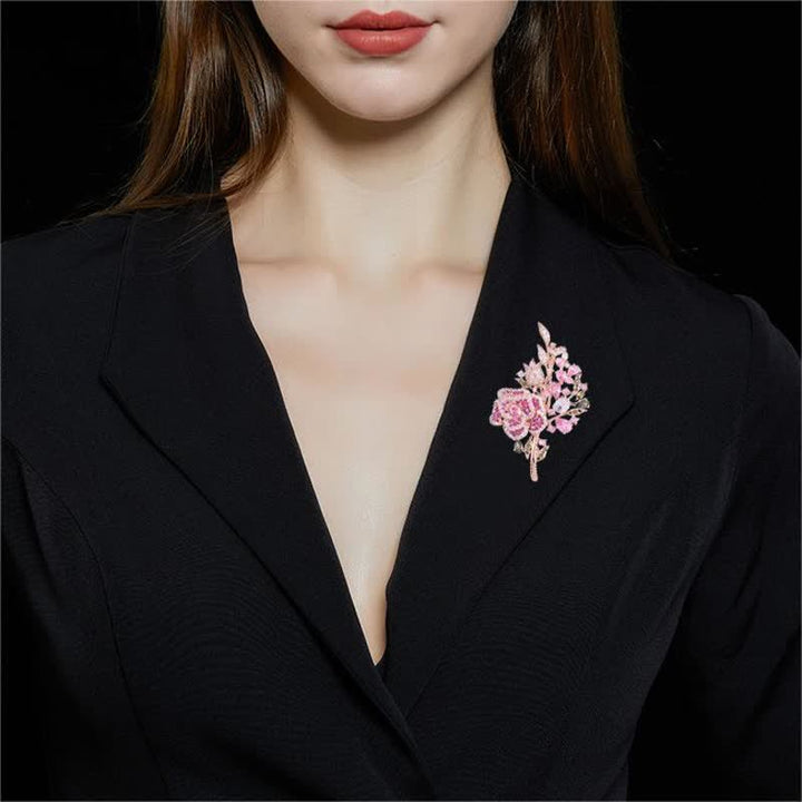 Women's Rose Flower Bouquet Zircon Brooch