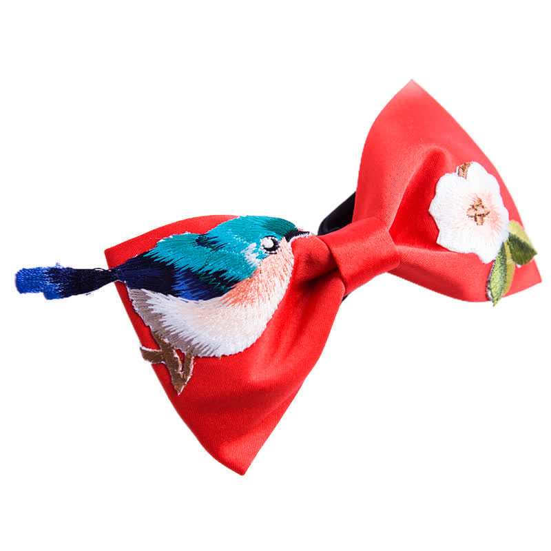 Men's Embroidered Bird Flower Bow Tie