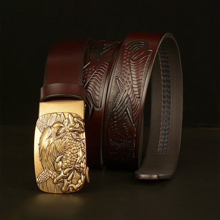 Men's Vintage Eagle Wings Automatic Buckle Leather Belt