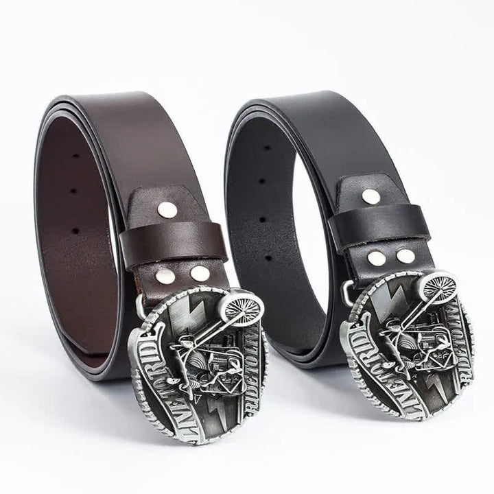 Men's Skeleton Motorcyclist Skull Leather Belt