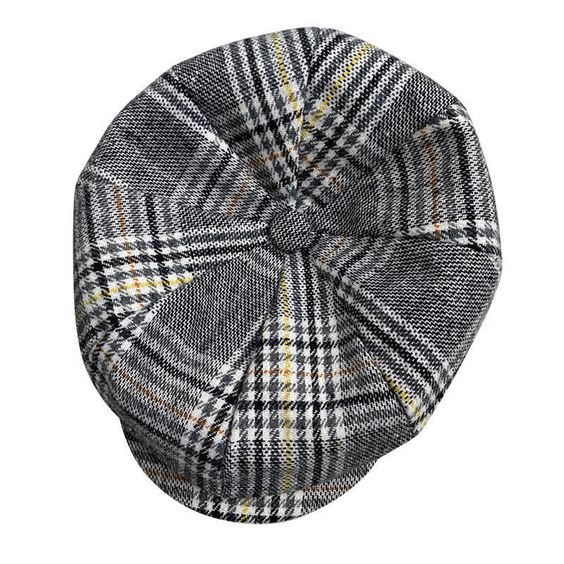 Gray Plaid Yellow Stripes Newsboy Beret Cap - image 5