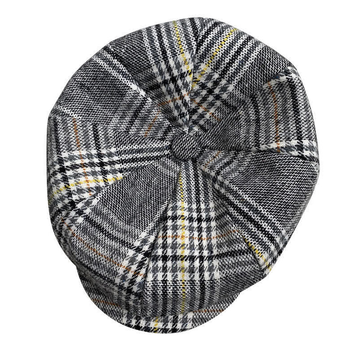 Gray Plaid Yellow Stripes Newsboy Beret Cap - image 5