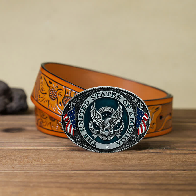 Men's DIY Patriotic Eagle Flag Buckle Leather Belt