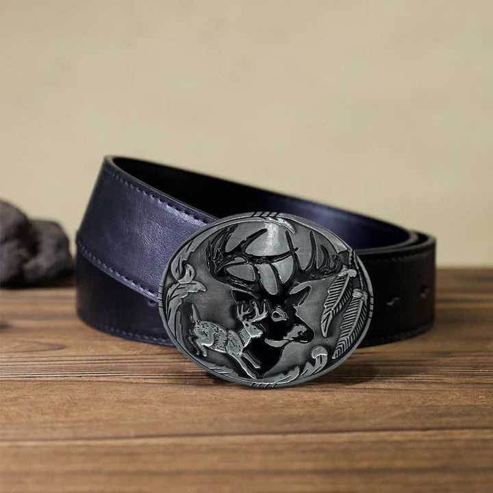 Men's DIY Deer Hunting Antlers Buckle Leather Belt