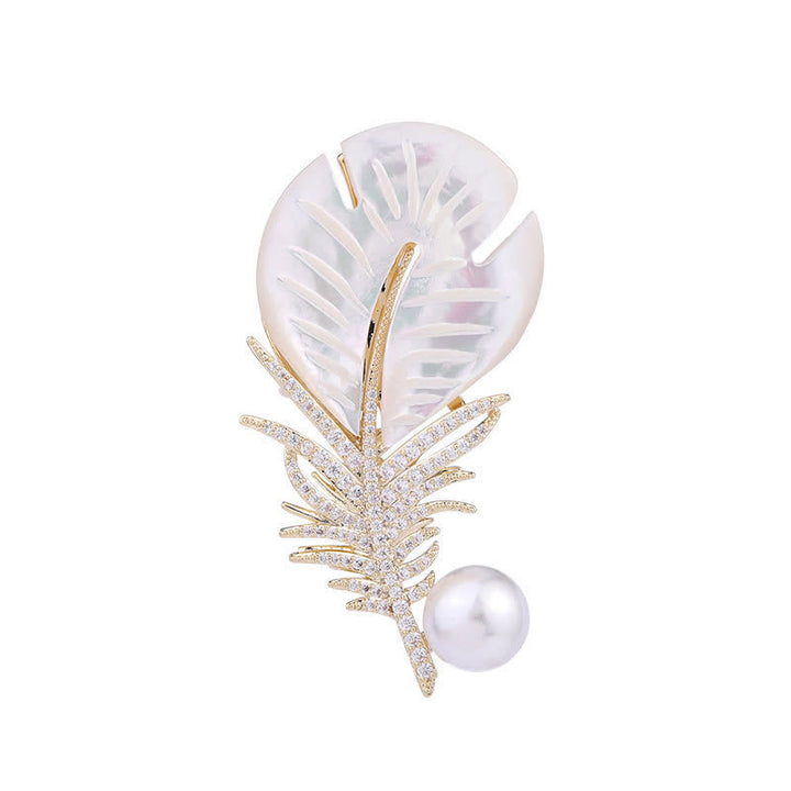 Women's Pearl Shell Feather Brooch