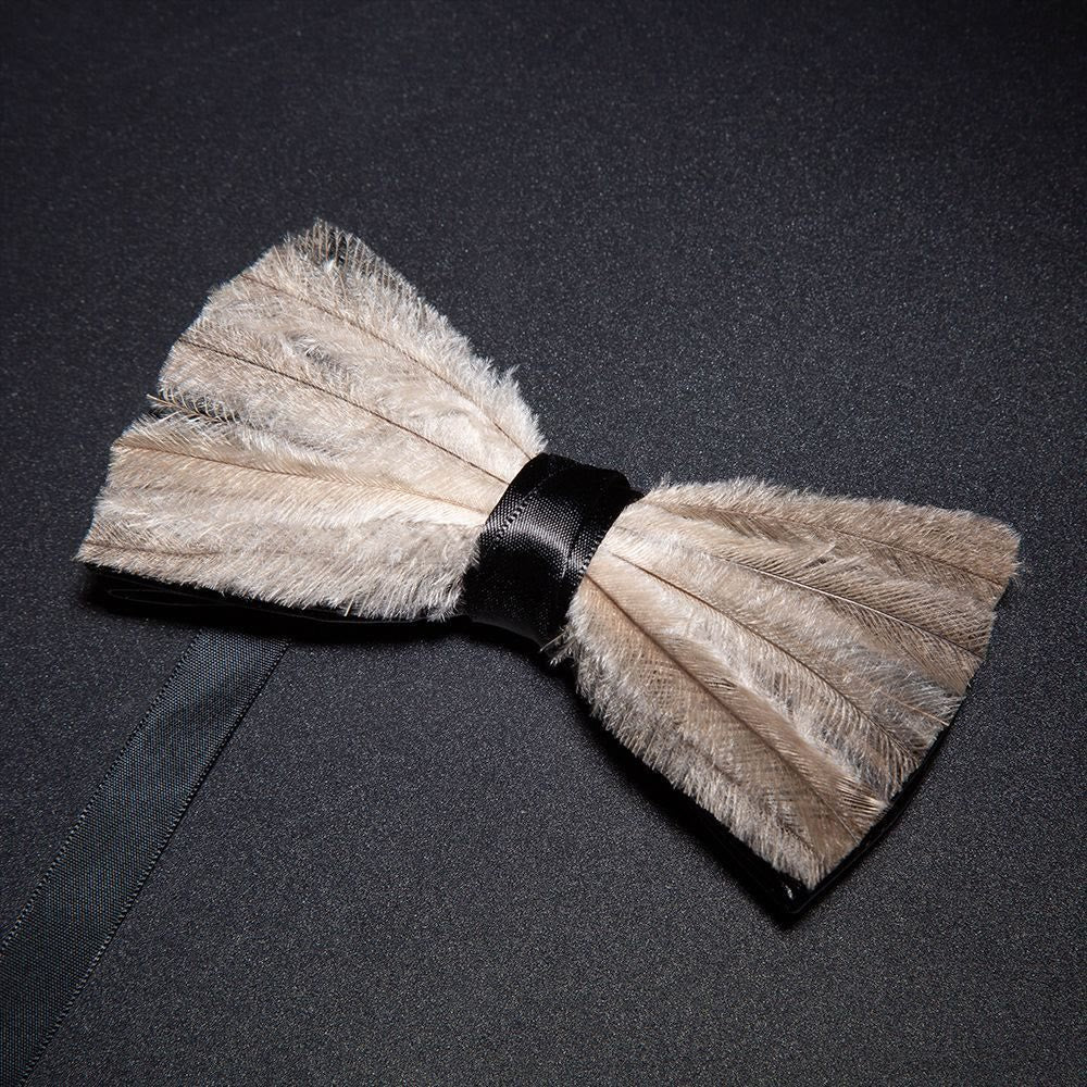 Brown & Gray Peace Feather Bow Tie with Lapel Pin