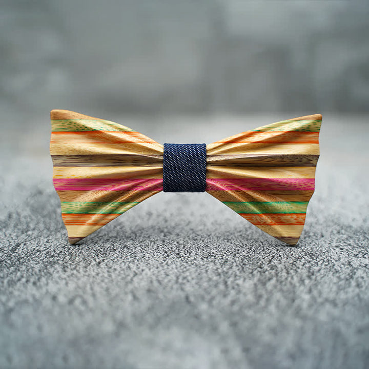 2Pcs Men's Rainbow Wrinkle Wooden Bow Tie Set