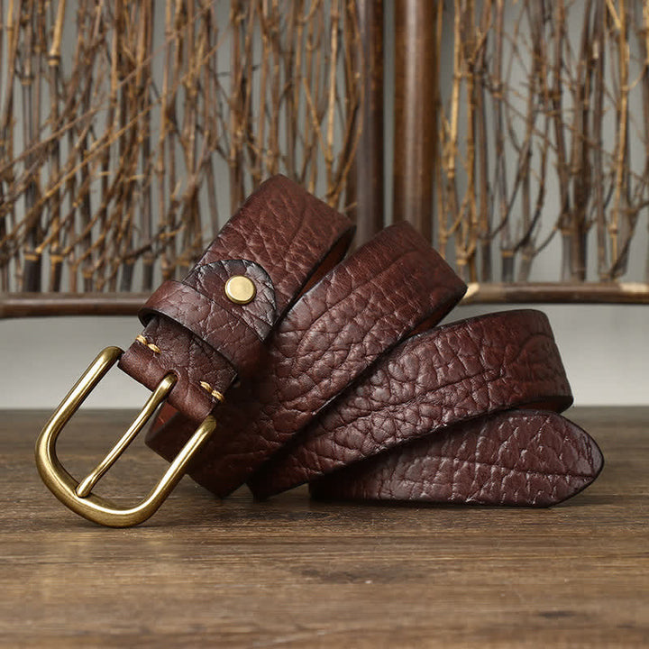 Men's Embossed Bison Skin Pattern Leather Belt