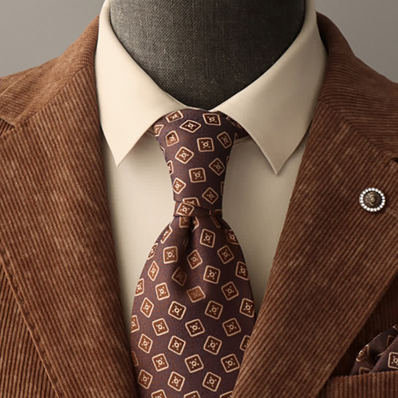 Men's Dark Brown & Gold Diamonds Necktie - Dark Brown - image 0