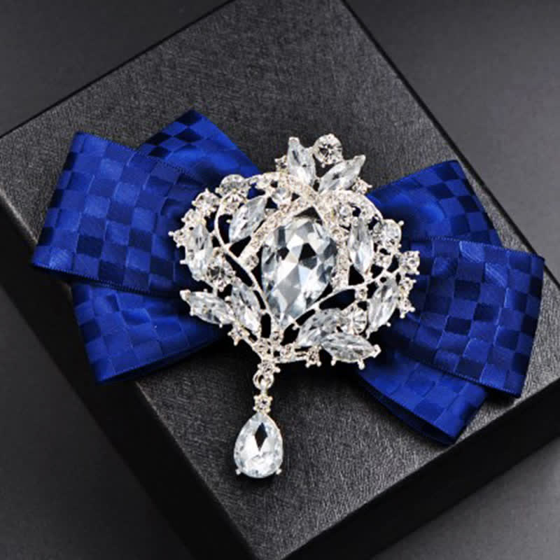 3Pcs Checker Rhinestone Brooch Bow Tie Set