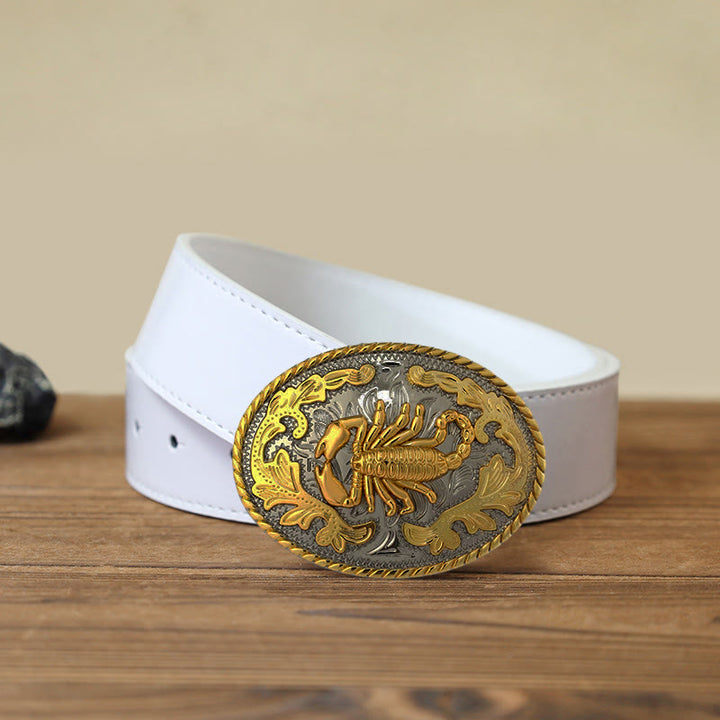 Men's DIY Golden Scorpion Buckle Leather Belt